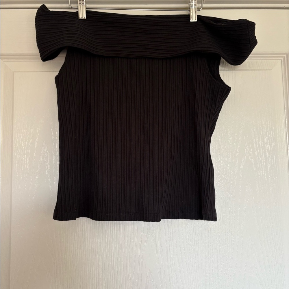 Madewell Black Ribbed Off-Shoulder Top